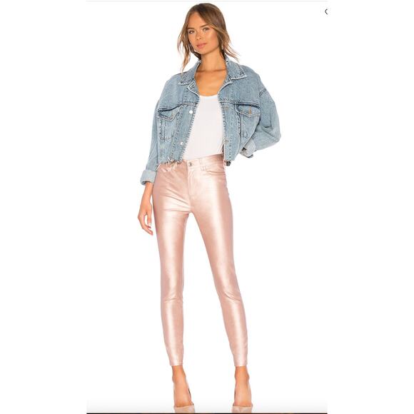 5 For $25| Free People Long and Lean‎ Rose Gold High Rise Vegan Leather Legging - Picture 1 of 11